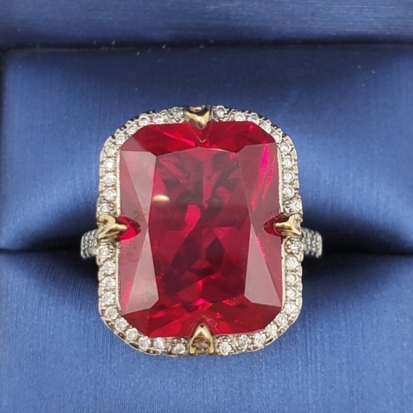 15CTW+ High Quality Radiant Cut Lab Ruby High Quality Czs 925 Ring - Picture 12 of 13
